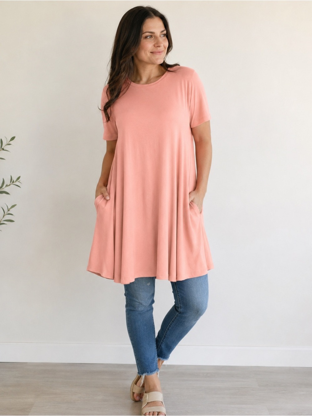 Agnes & Dora Rose Swing Tunic Top Large NWT Soft Pocket Tee Flowy Casual Day